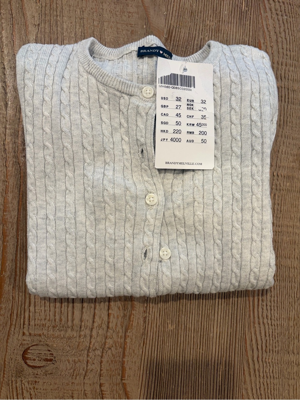 Brandy Melville Light Heather Gray Cable Knit Cardigan